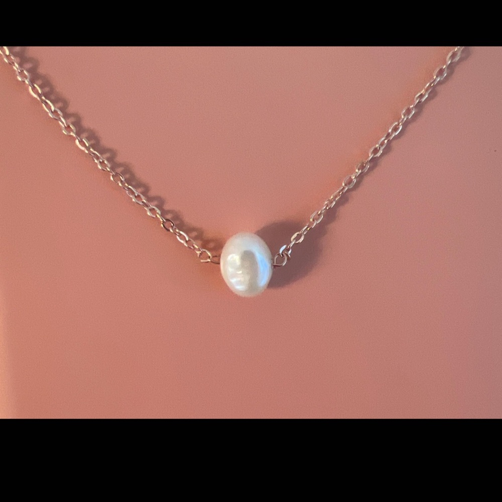 Rose gold plated fresh water Pearl Necklace, handmade pearl charm